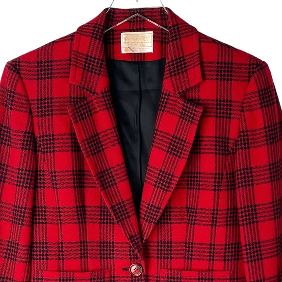 Vintage 1950s Pendleton Wool Plaid Blazer Cropped Holiday Christmas Jacket Sz XS - Picture 5 of 10